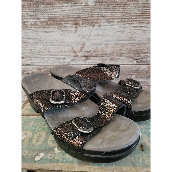 Dansko Sophie Sandal Black Metallic Python Heeled Sandals Size 41 US 10.5 - 11 - Picture 8 of 11